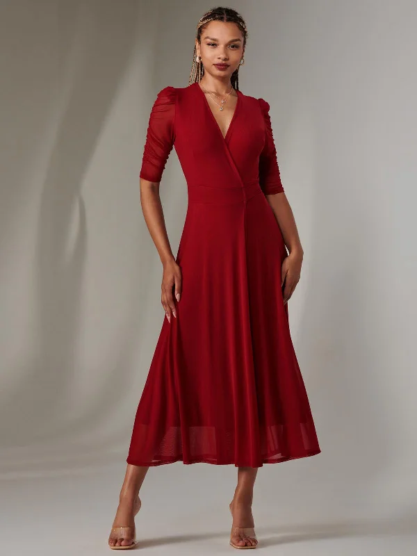 Seasonal Sale – Shop Now!Zeena Plain Wrap Mesh Maxi Dress, Wine