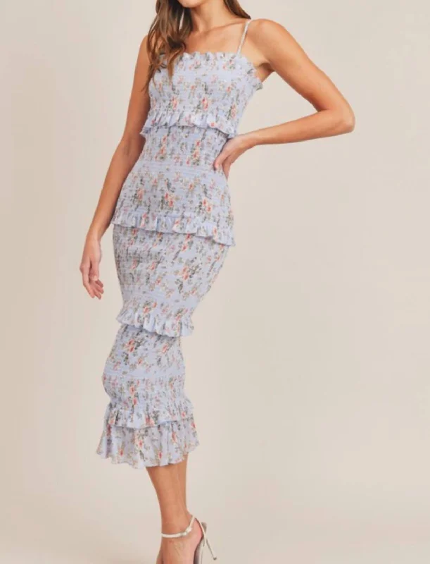 Seasonal Sale – Shop Now!Asher Floral Smocked Midi Dress in Blue Floral