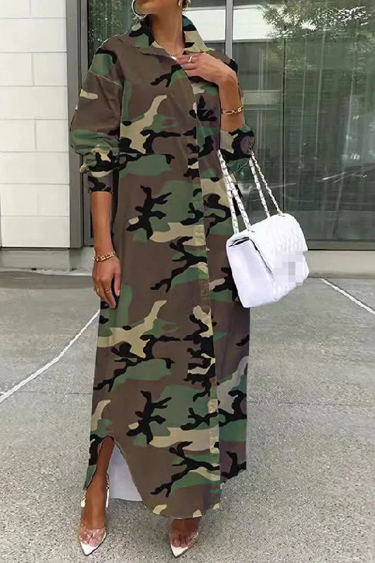 Don’t Wait – Deals Won’t Last!Camouflage Classic Single Breasted Maxi Dress