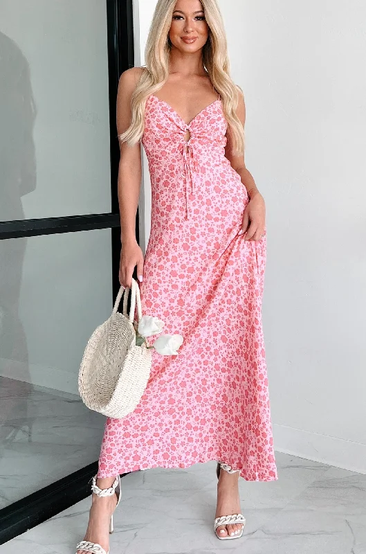 Get Ready to Save!Charismatic Appeal Tie-Front Floral Maxi Dress (Pink Multi)