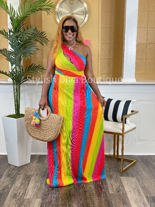 Today Only – Don’t Miss It!Colorful Delight Striped Maxi Dress (Rainbow)