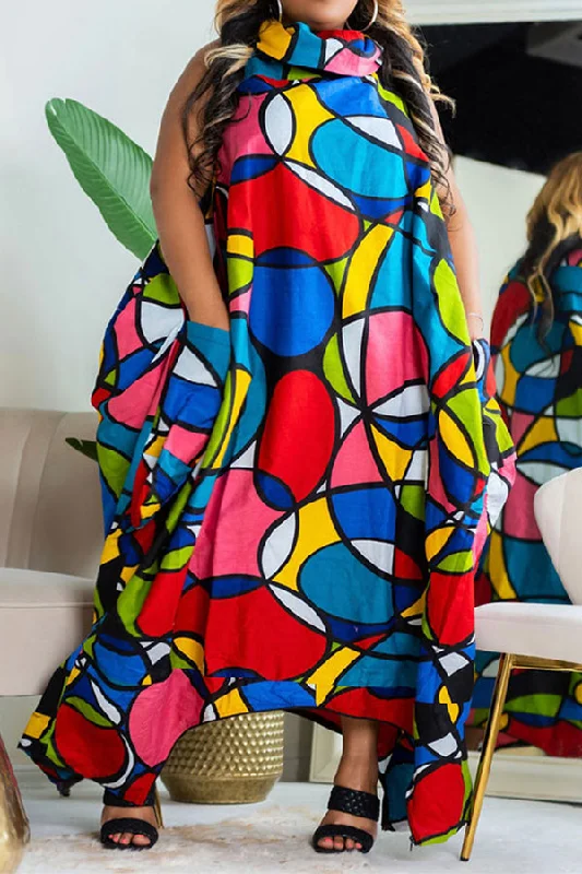 Act Fast – Limited Time Savings!Colorful Graphic Print Urban Baggy Irregular Maxi Dress