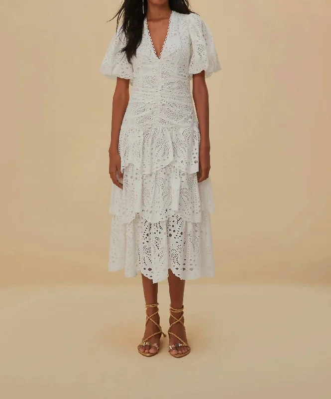 Your Discount is Waiting!Cotton Eyelet Puff Sleeve Midi Dress In White