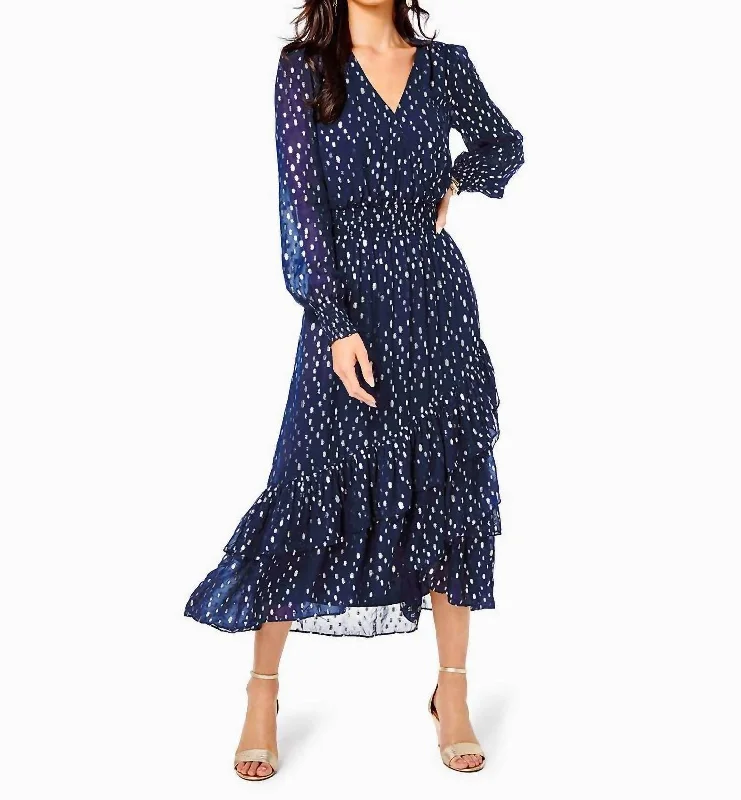 Your Chance to Save is Now!Cristiana Midi Dress in Low Tide Navy