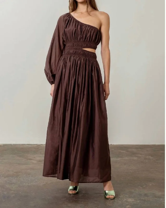Stock Up and Save!Cut Out Shirred Midi Dress In Chocolate