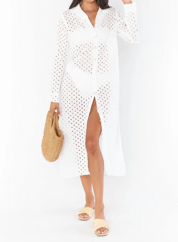 Get Ready to Save!Dayton Button Down Midi Dress In White Eyelet