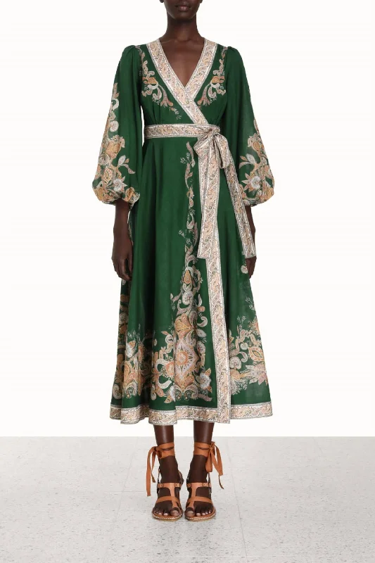 Best Deals Just for You!Devi Wrap Midi Dress In Emerald Paisley