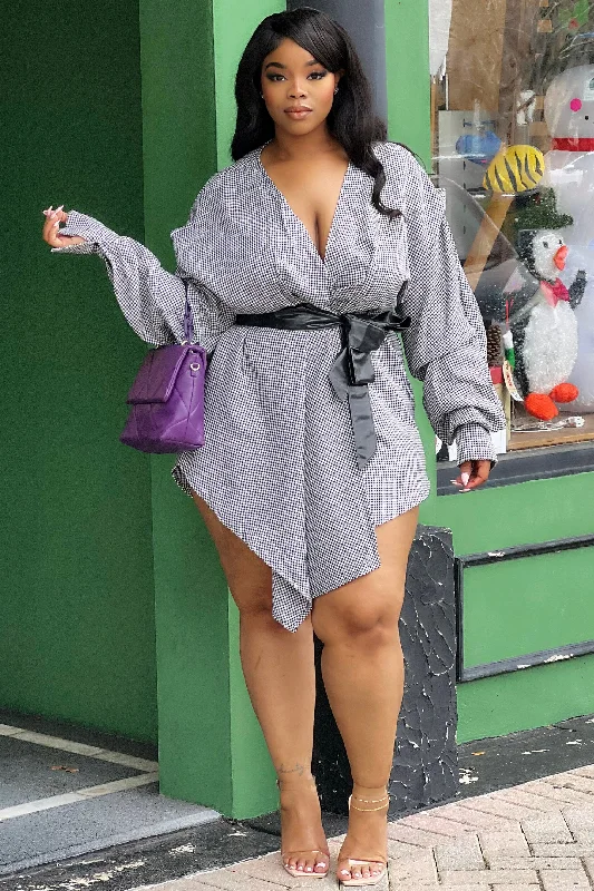 Limited Edition, Limited Price!Donetta Houndstooth Full Wrap Mini Dress