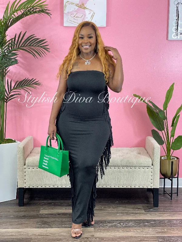 Hot Deals You Can’t Resist!Feeling Fringy Maxi Dress (Black)