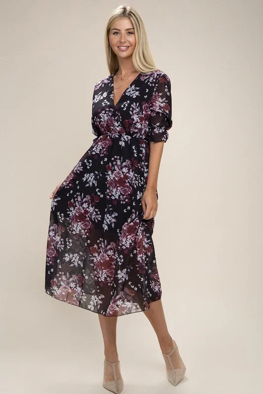 Your Chance to Save is Now!Floral Print  V Neck Maxi Dress