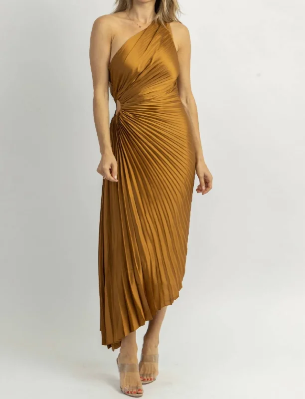 Score Big Savings Today!Fresco Pleated Midi Dress In Golden Ochre