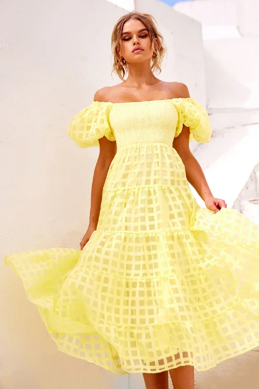 Get Ready to Save!Gin Midi Dress - Yellow
