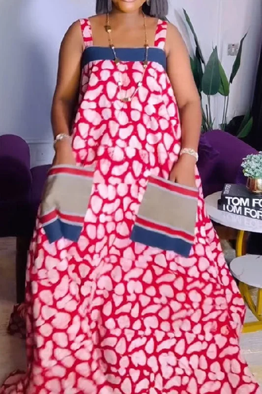 Massive Price Cuts!Graphic Print Relaxed Patch Pocket Swing Maxi Dress
