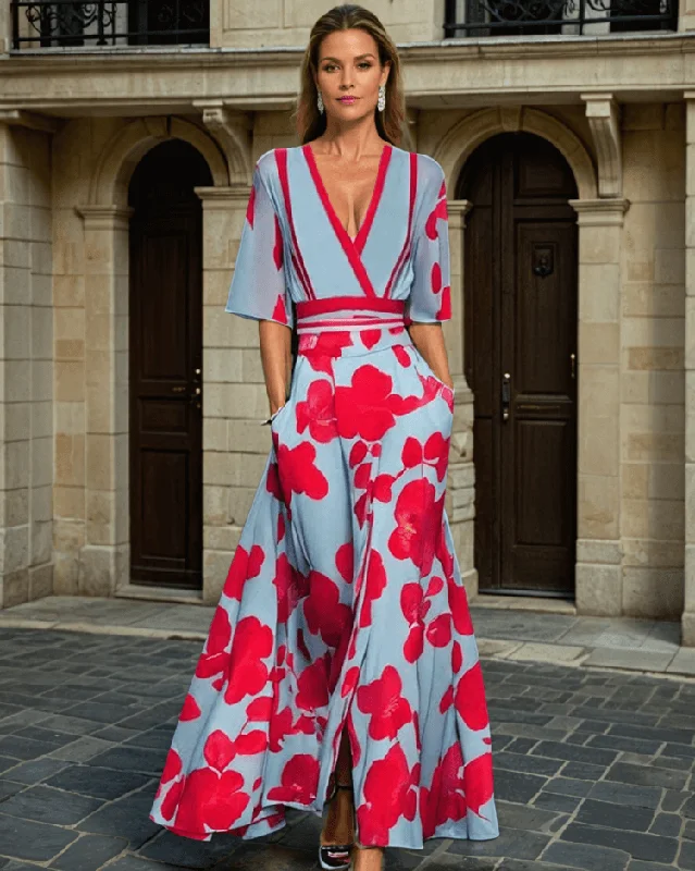 One Day Only – Huge Savings!Groovy Short Sleeve Blue Maxi Dress