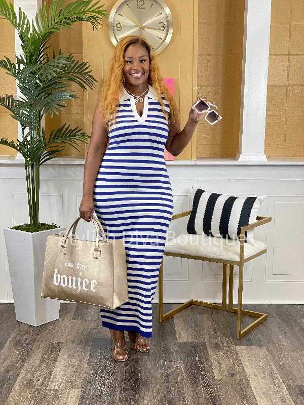 Stock Up and Save!Just Your Stripe Knit Maxi Dress (Blue)