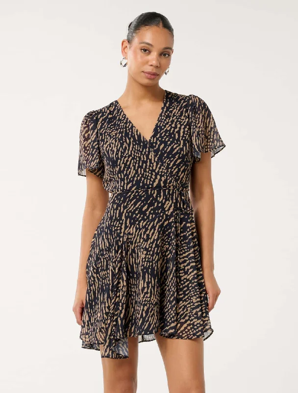 One Click Away from Big Savings!Kora Asymmetric Flutter Sleeve Mini Dress