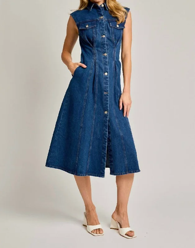 Bigger Savings, Better Shopping!Ky Denim Sleeveless Midi Dress In Medium Wash
