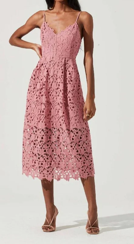 Price Drops You’ll Love!Lace A Line Midi Dress In Pink Mauve