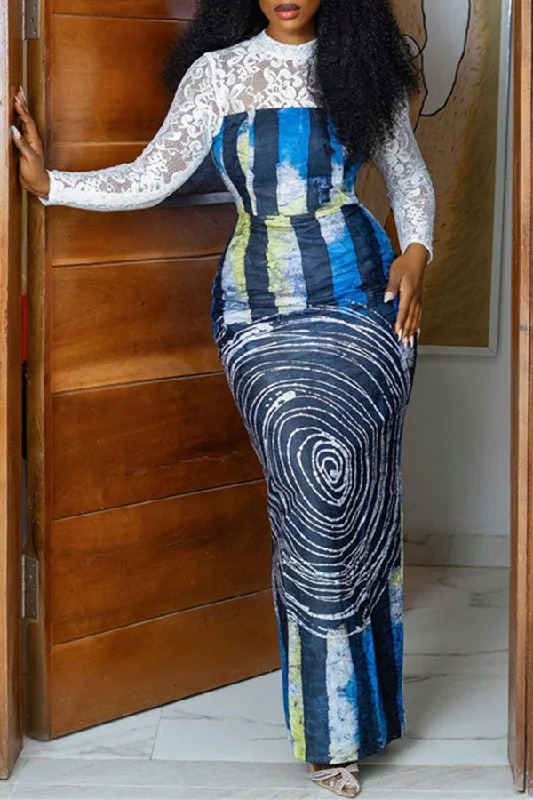 Today’s Deals, Tomorrow’s Regrets!Lace Patchwork Abstract Print Smart Maxi Dress