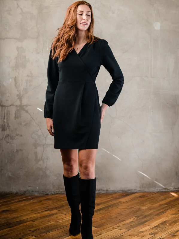 Exclusive Savings This Week!Lacy Crepe Wrap Mini Dress - Black