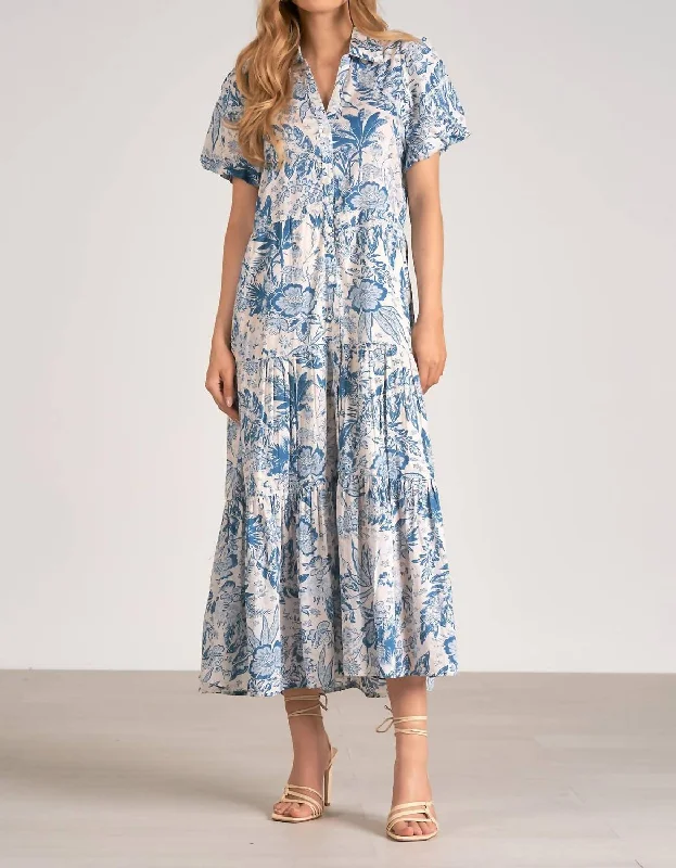 Buy More, Pay Less!Leaf Midi Dress In Blue