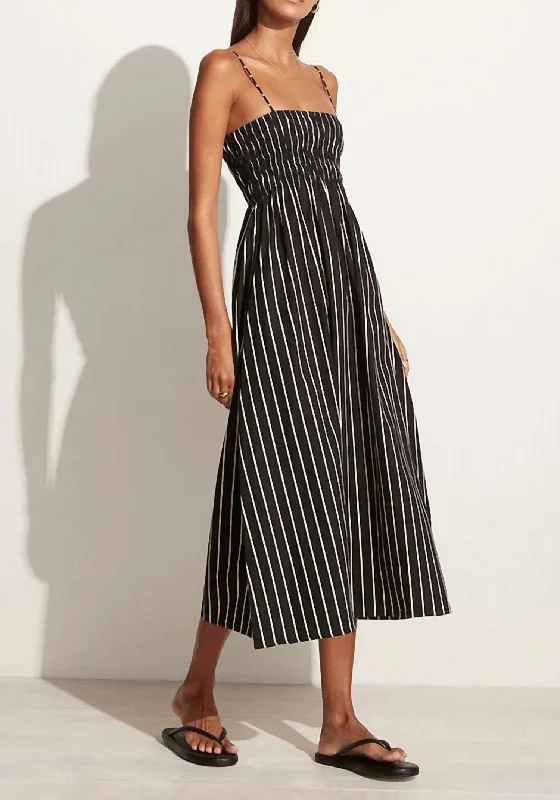Save Like Never Before!Marieka Midi Dress in Adia Stripe Print Black