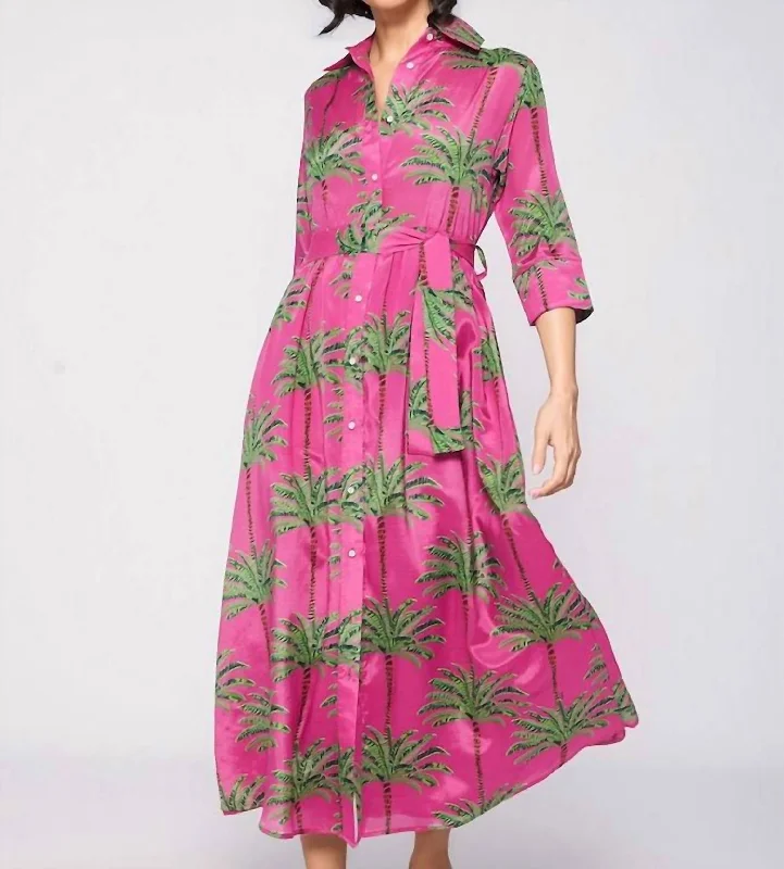 Shop Early, Save Big!Natalia Palm Midi Dress In Pink Multi