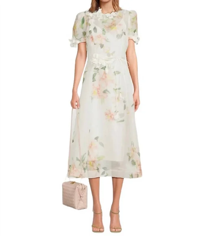 Huge Price Cuts Await!Natura Liftoff Flower Midi Dress In Ivory Camelia