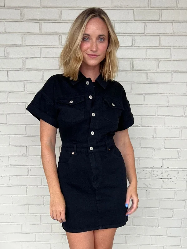 Massive Price Cuts!One Lucky Girl Denim Mini Dress - Black