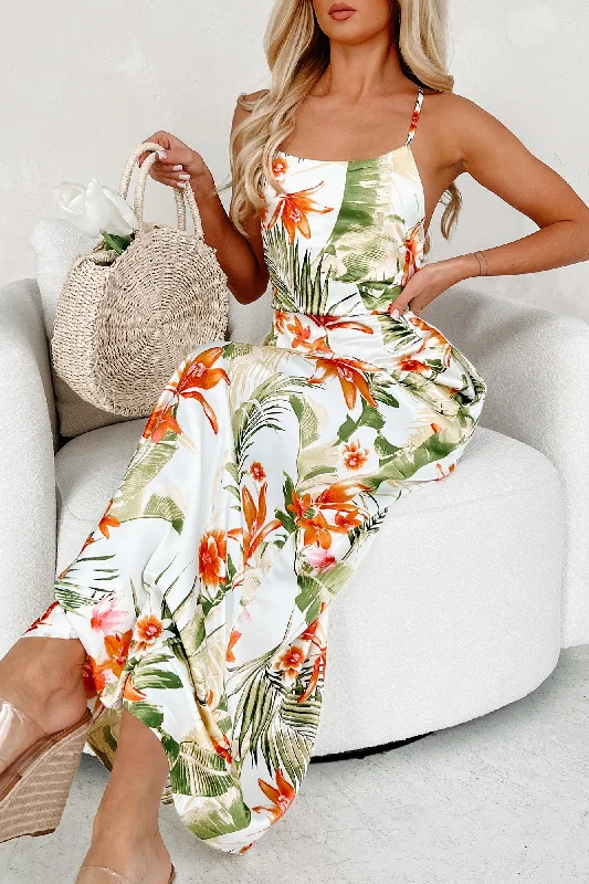 Special Offer – Act Fast!Palm Paradise Tropical Satin Maxi Dress (Off White/Multi)