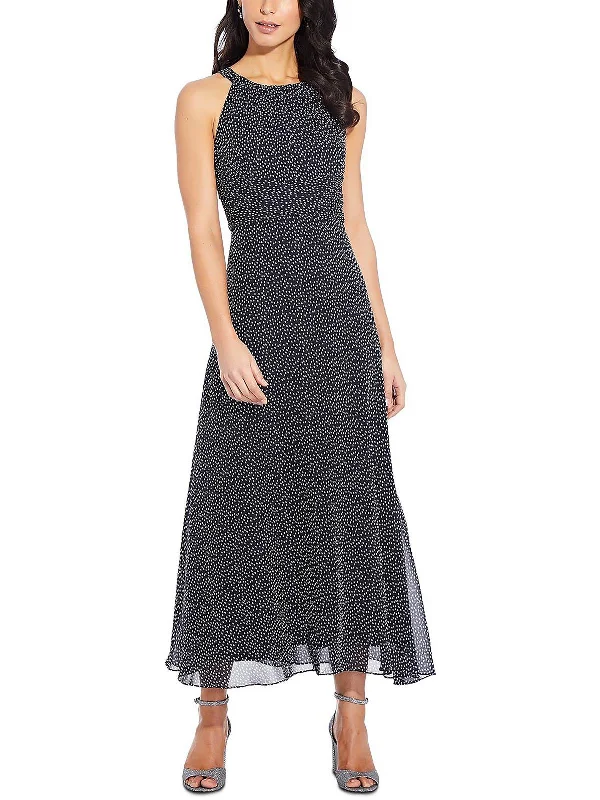 Limited Edition, Limited Price!Petites Womens Chiffon Polka Dot Maxi Dress