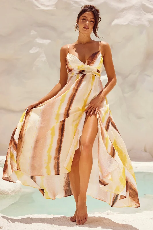 Bigger Savings, Better Shopping!Plans For Summer Maxi Dress - Tan Multi