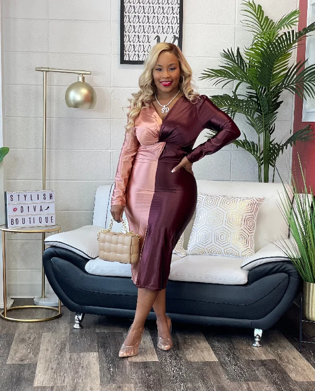Shop Now and Save!Romantic Night Two Tone Midi Dress (Pink/Wine)