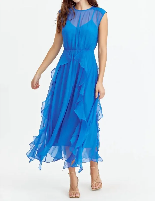 Only a Few Left – Order Now!Rosalie Cascading Ruffled Midi Dress In Blue