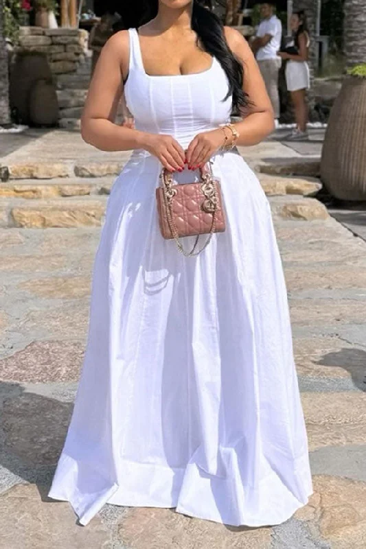 Only a Few Left – Order Now!Solid Color Classic Square Collar Maxi Dress
