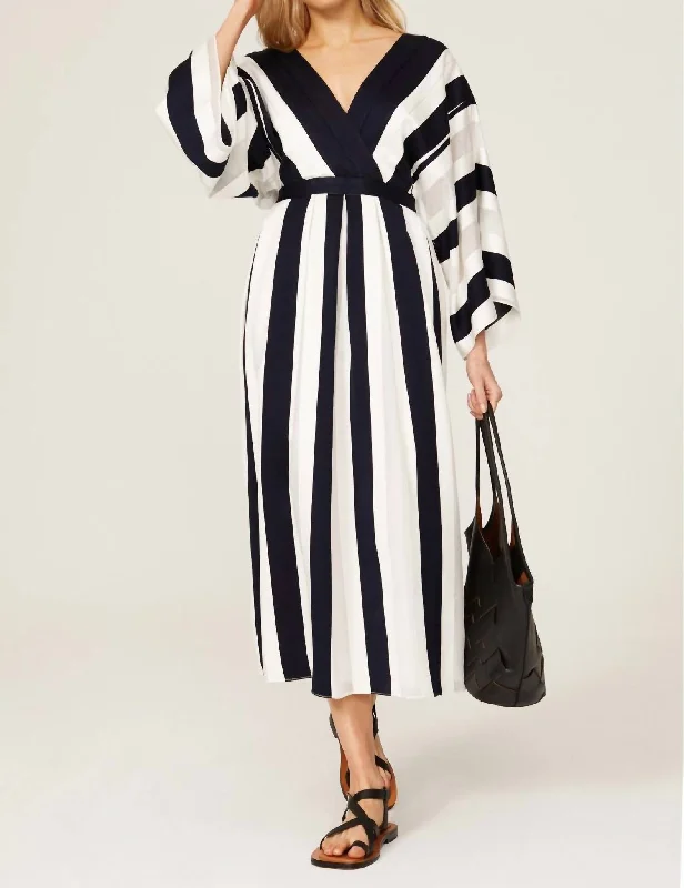 Steals and Deals Await!Striped Jacquard Kimono Midi Dress In Blue