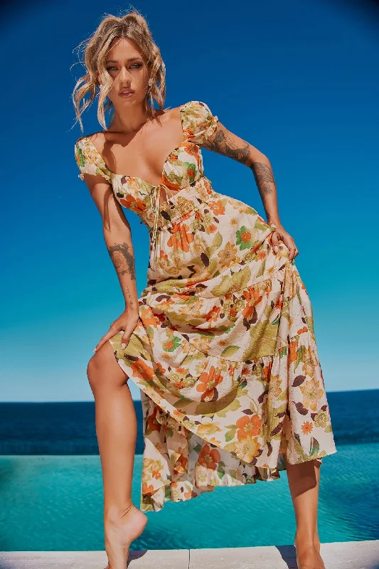 Time to Snag a Bargain!Suddenly Midi Dress - Orange Multi