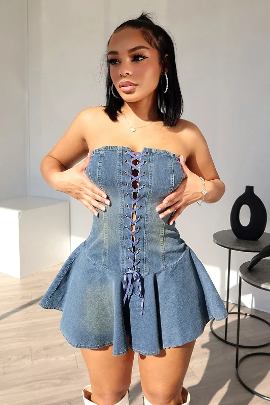 The Sale You’ve Been Waiting For!Sweet Denim Corset Flare Mini Dress