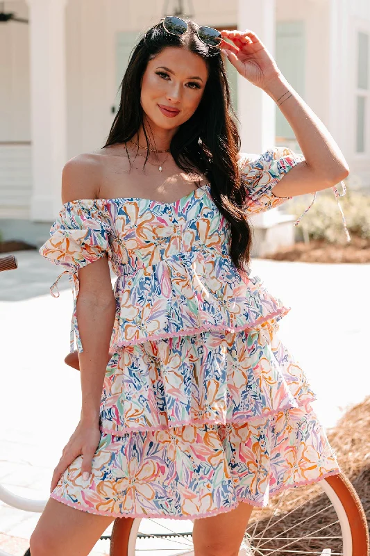 Special Offer – Act Fast!Vibrant Voyage Tiered Printed Mini Dress (Multi)