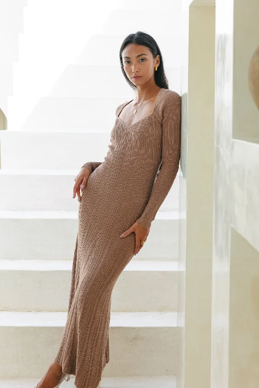 Incredible Savings Inside!Victoria Mocha Long Sleeve Knit Maxi Dress