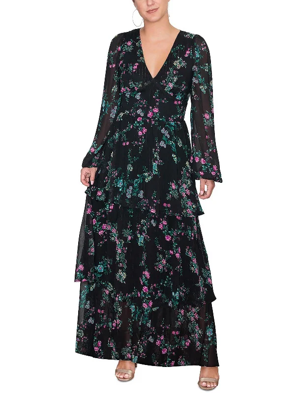 Buy More, Save More!Womens Metallic Chiffon Maxi Dress