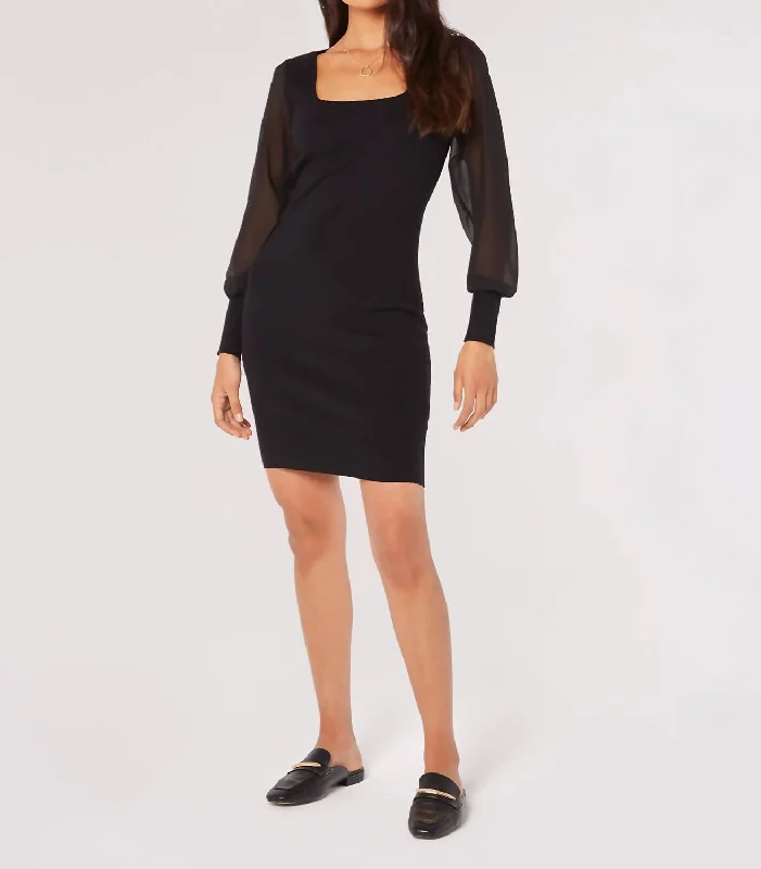 Unmissable Offers Await!Claire Square Neck Chiffon Sleeve Bodycon Dress In Black