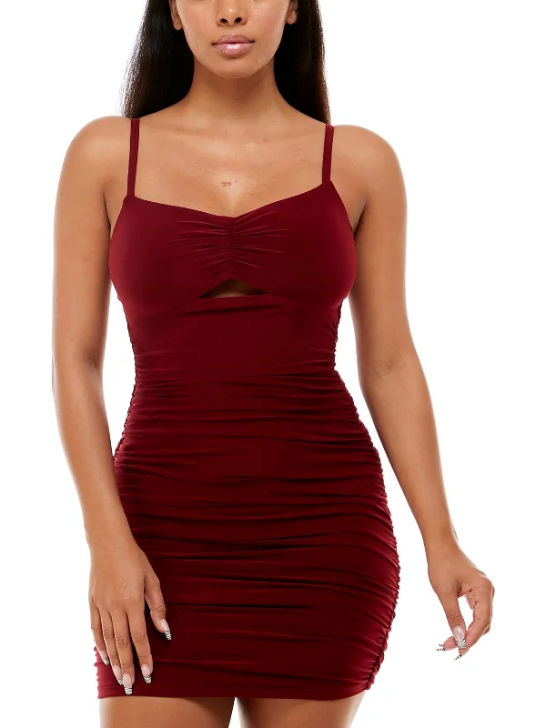 Lowest Prices Guaranteed!Juniors Womens Front Cut Out Ruched Sides Bodycon Dress