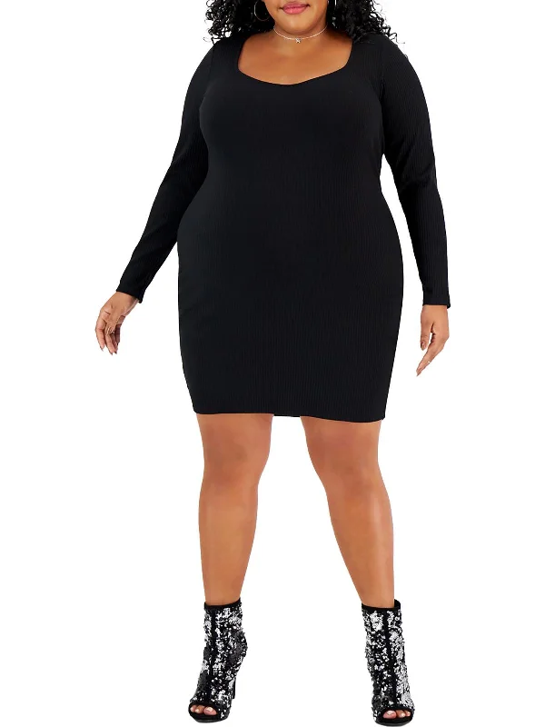 Find Your Perfect Deal Today!Plus Womens Ribbed Knit Wide Neck Bodycon Dress