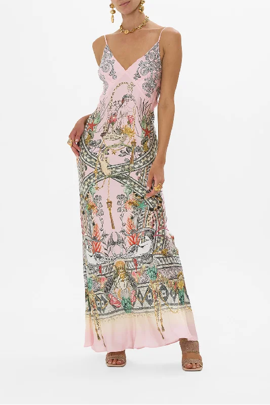 Unlock Huge Savings Now!V NECK FULL LENGTH BIAS SLIP DRESS CAVE OF WONDERS