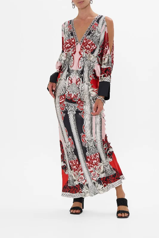 Your Discount is Waiting!PLUNGE NECK DRAPED SHOULDER DRESS MARK OF MEDUSA