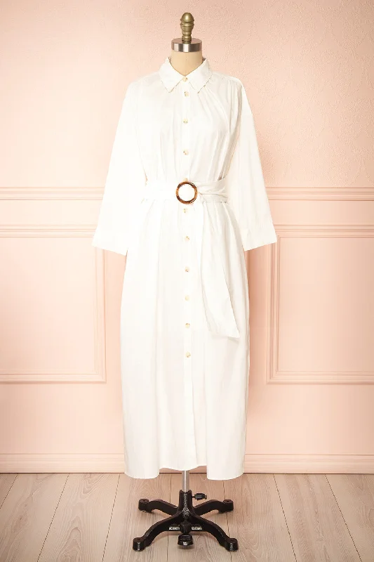 Price Drop Alert!Alanna | Long White Shirt Dress w/ Belt