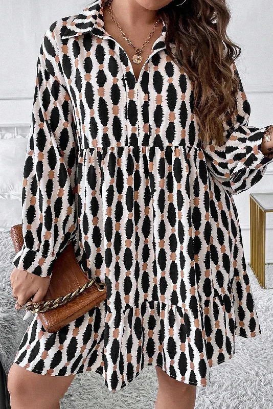 Enjoy Huge Discounts Now!Geometric Collared V-Neck Mini Dress Plus Size