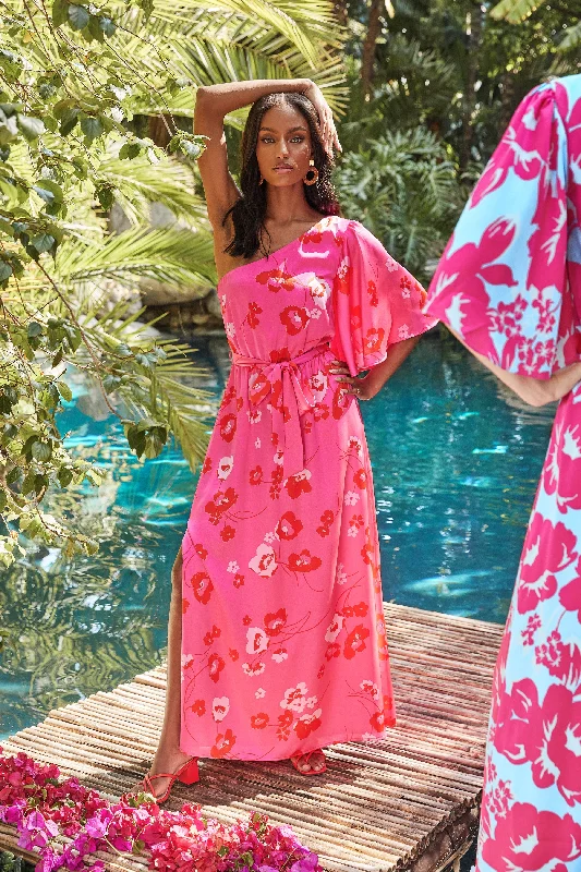 Hurry! While Supplies Last!Cherry Blossom Meara One Shoulder Satin Maxi Dress