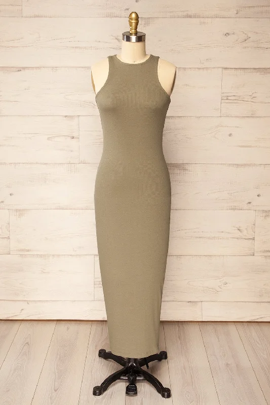 Save More When You Shop More!Daegu Khaki | Long Fitted Ribbed Dress